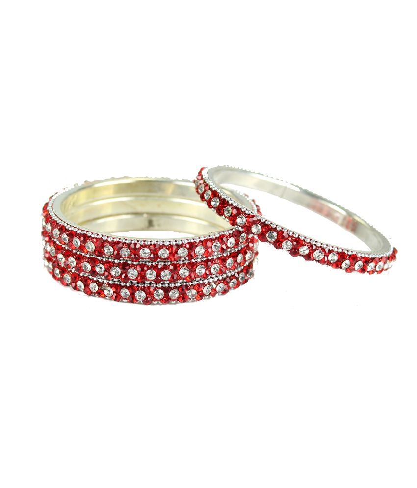 Ibs Red Artificial Bangles Jewellery(silver Stones Studded) Buy Ibs