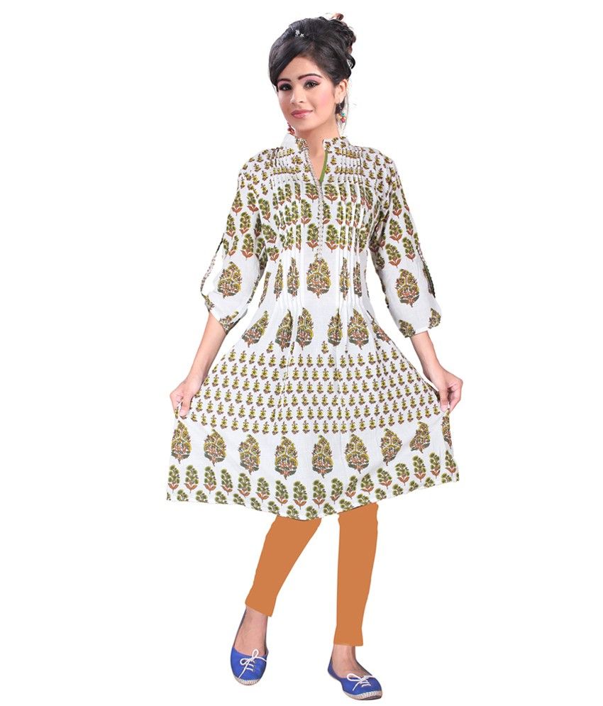 Surat Tex Casual Wear Printed Cream & Lemon Cotton Kurti - Buy Surat ...