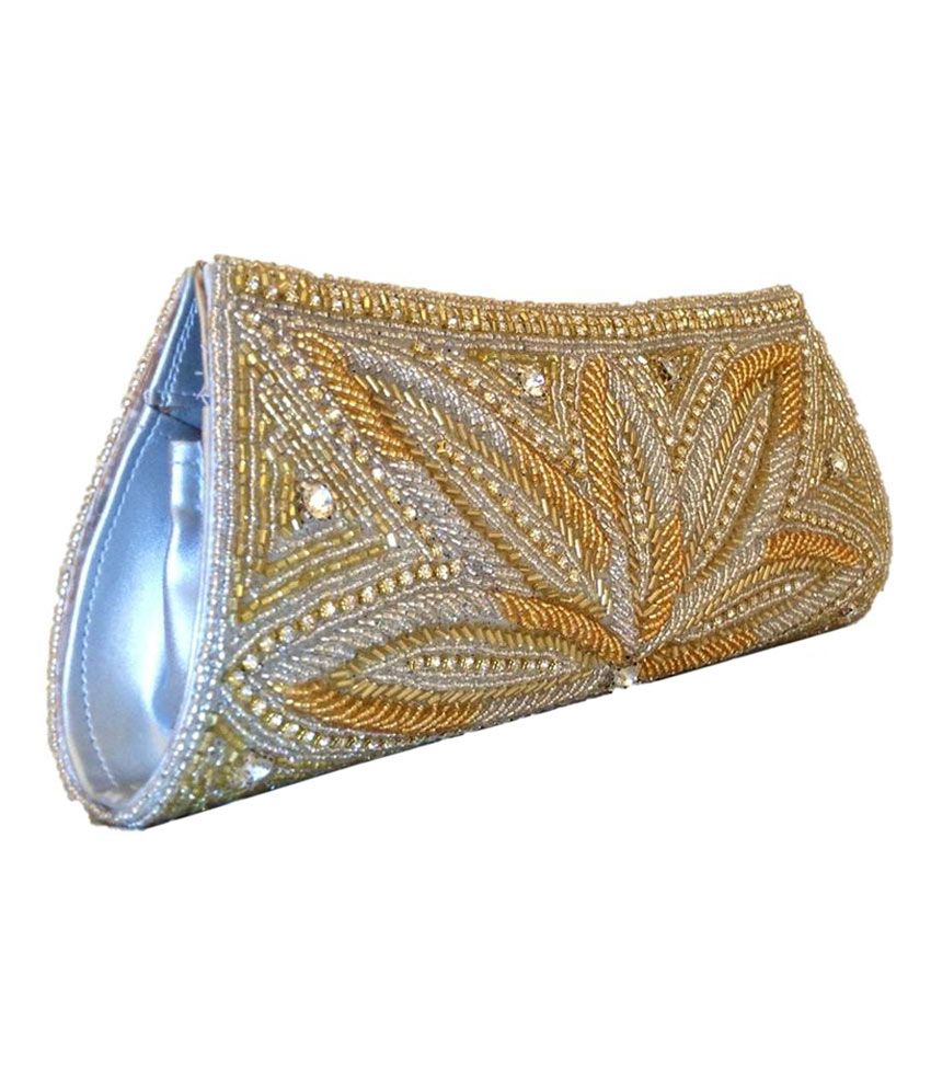 Buy Mysha Beaded Clutch In Golden And Silver Combination at Best Prices
