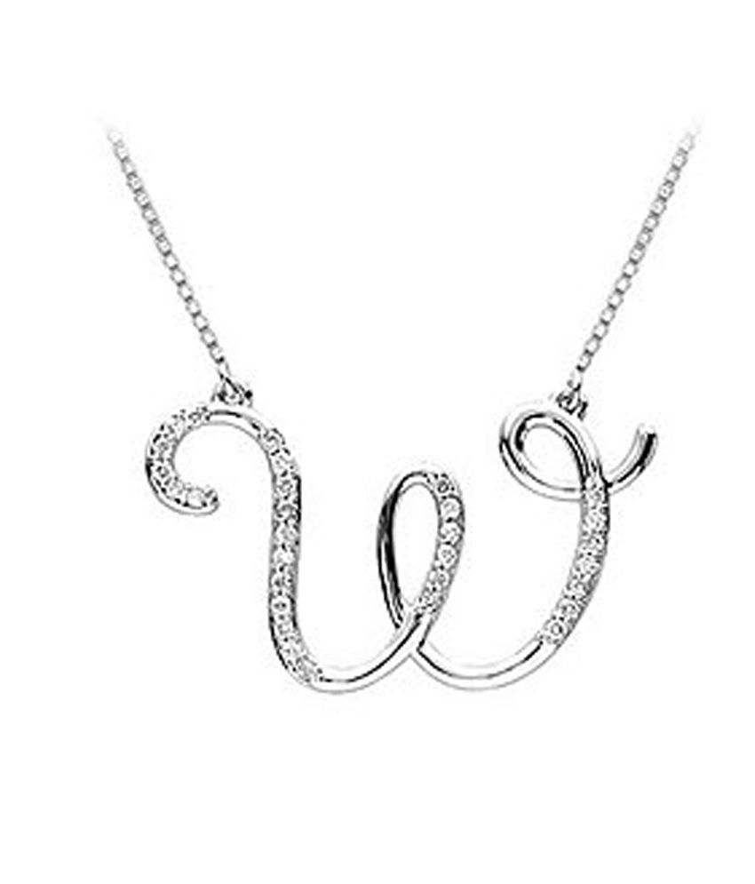 Diamond Letter W Script Initial Pendant 14K White Gold - 0.10 CT