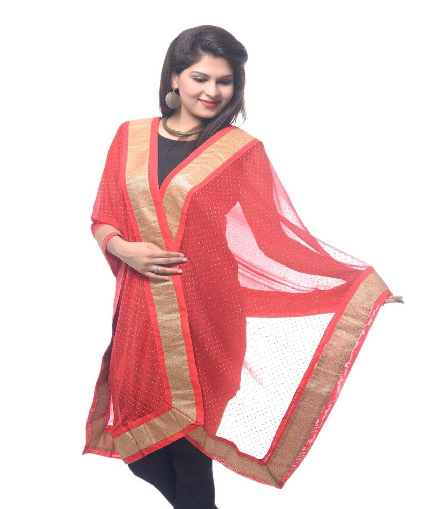 Ramjisons Red Gota Patti Semi Chiffon Dupatta Price in India - Buy Ramjisons Red Gota Patti Semi 