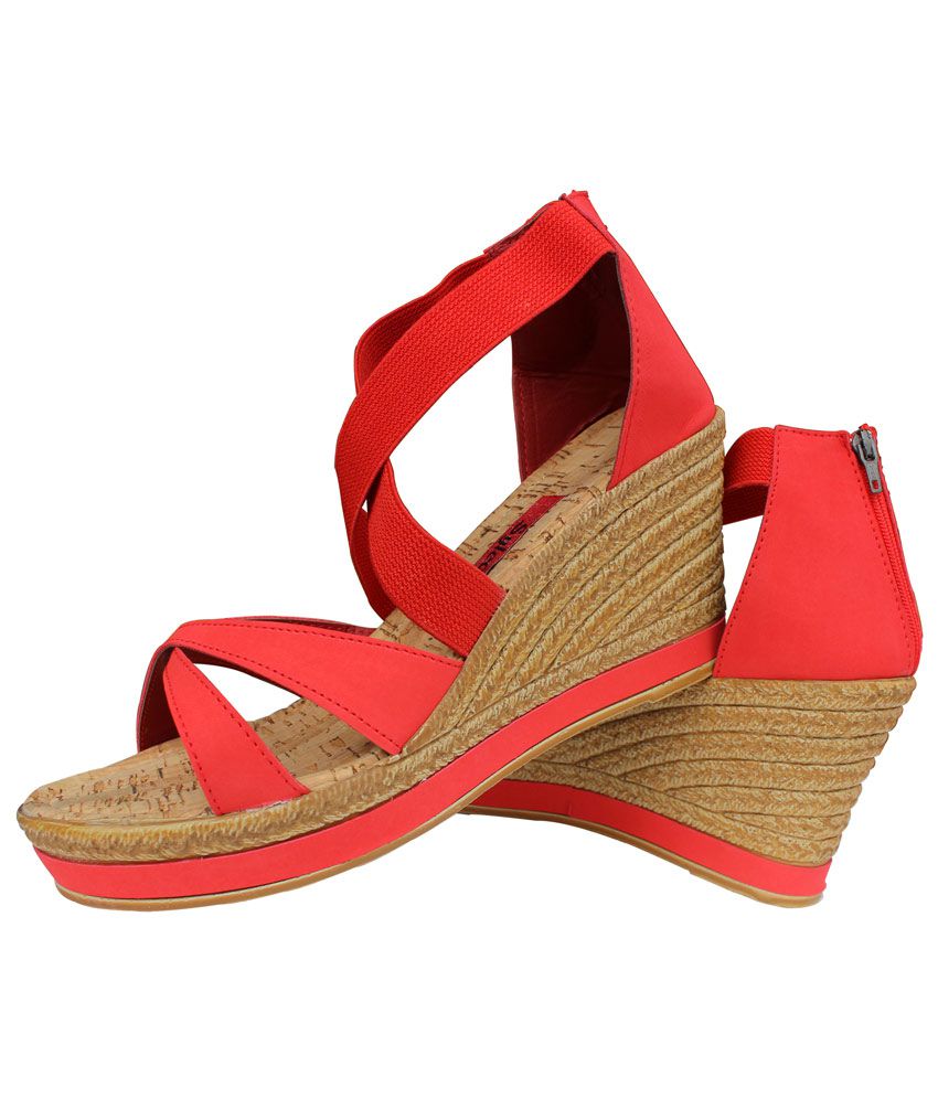 womens red wedge sandals