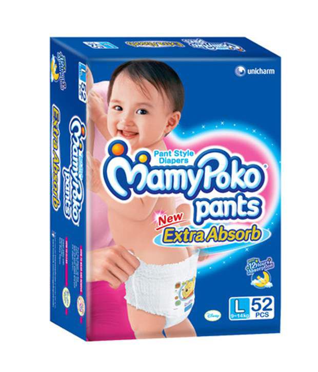 Mamy Poko Pants Extra Absorb L(9-14Kg) 52Pcs+Mamy Poko Baby Wipes 52 ...