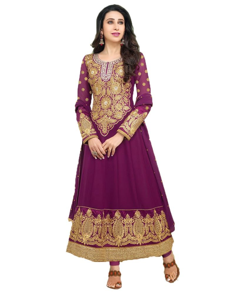 Indian Wear Online Purple Faux Georgette Unstitched Dress Material ...