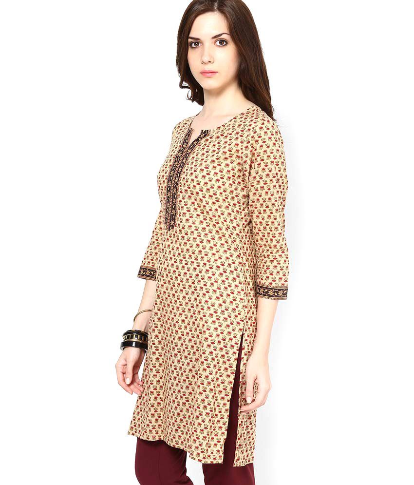 Jaipur Kurtis Pure Cotton Fawn 3/4th Sleeves Kurti - Buy Jaipur Kurtis Pure Cotton Fawn 3/4th 
