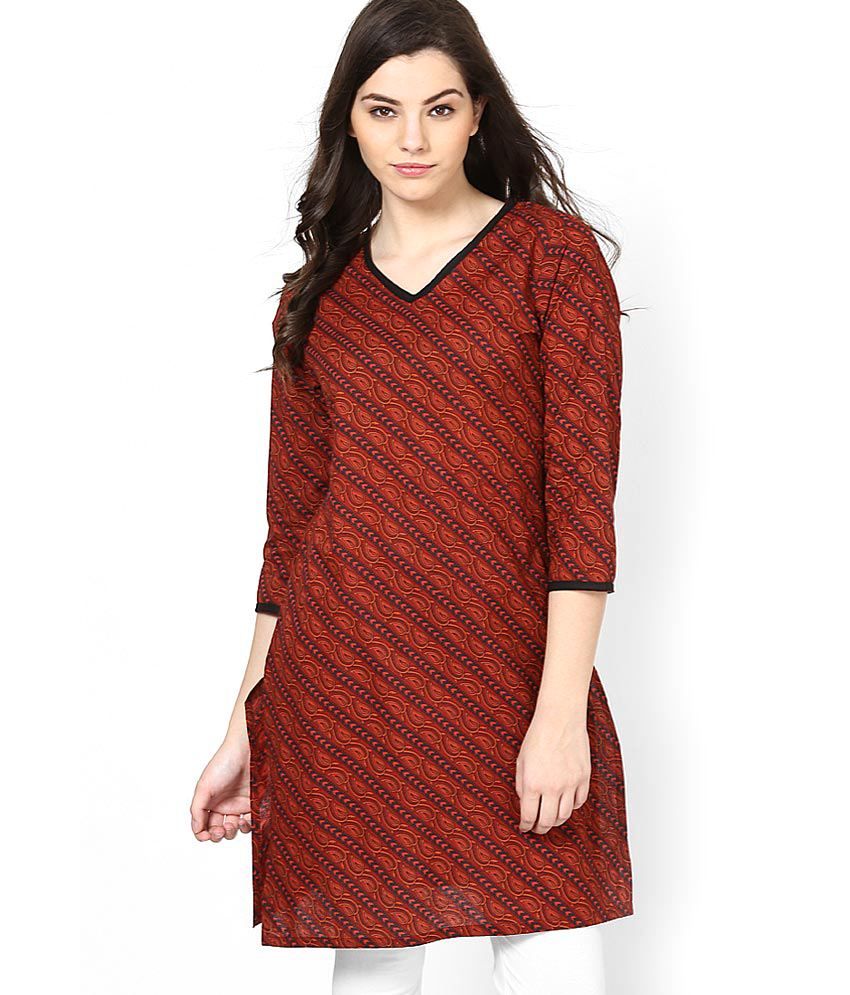 Jaipur Kurtis Pure Cotton Red 3/4th Sleeves Kurti - Buy Jaipur Kurtis Pure Cotton Red 3/4th 