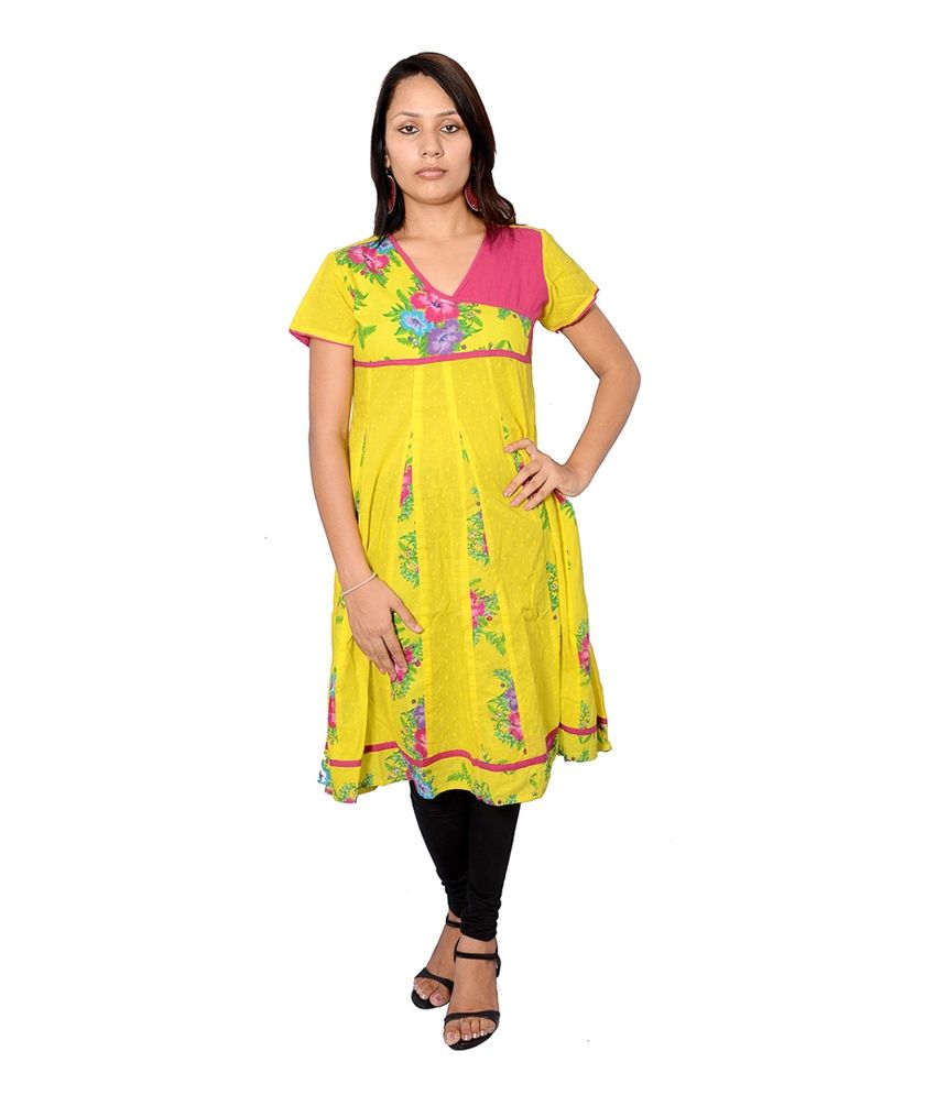 Bela Yellow Anarkali Kurti - Buy Bela Yellow Anarkali Kurti Online at ...