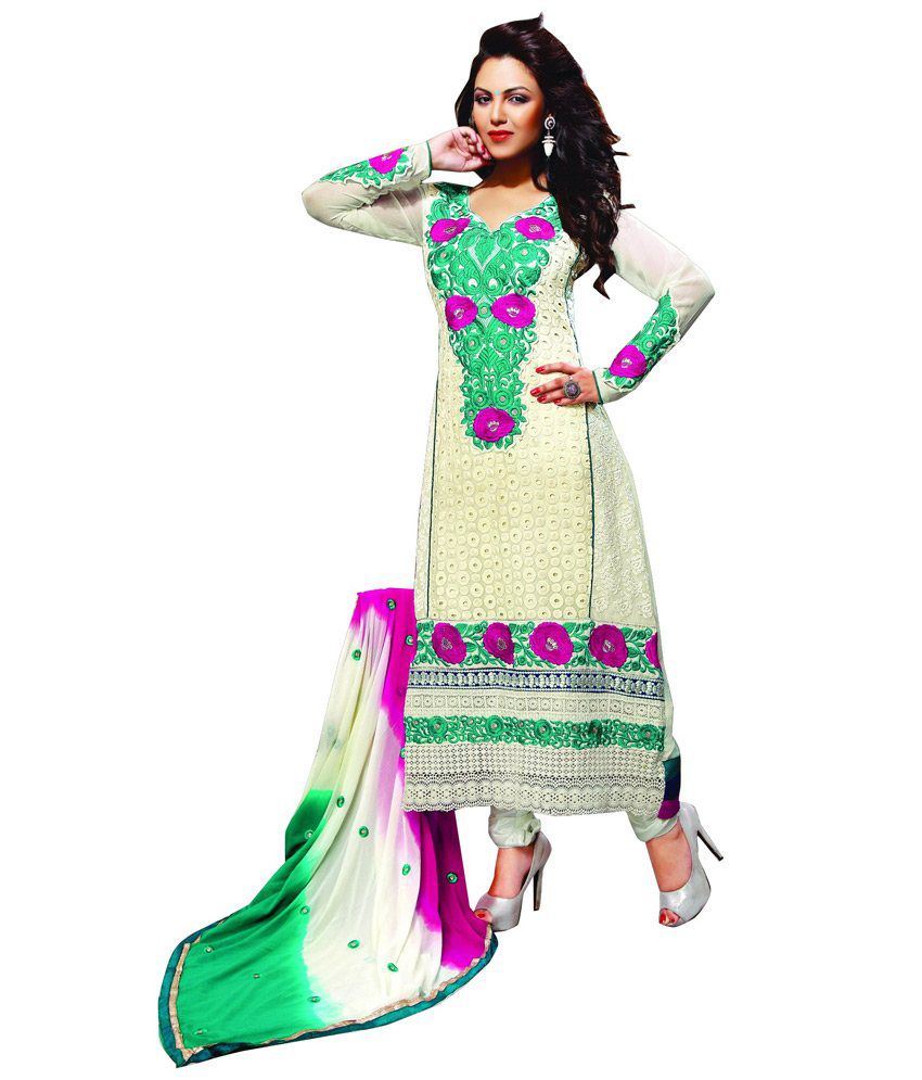 Desi Girl White Georgette Unstitched Dress Material Buy Desi Girl