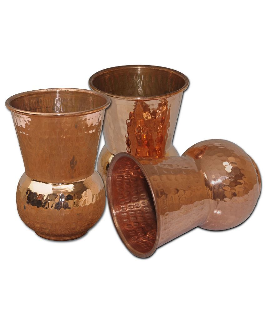     			Prisha India Craft Set Of 4 Copper Glass For Ayurvedic Health Benefits Drinkware Tumbler Indian Copper Utensils