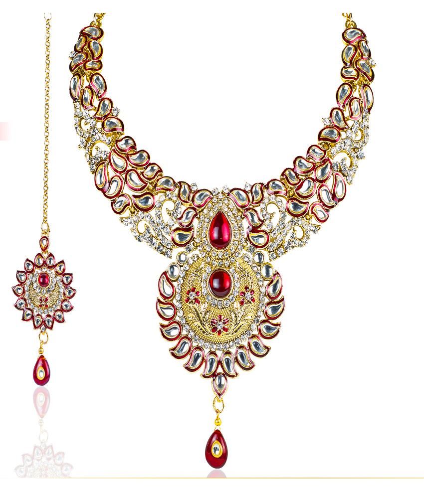 Mithya Exclusive Elegant Red Kundan Necklace with Maang Tikka by Kriaa ...