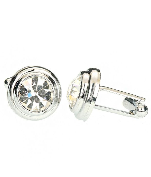 Stylish Simple & Elegant Silver Cufflinks With High Quality Crystal