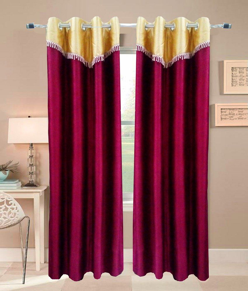     			Homefab India Plain Semi-Transparent Eyelet Window Curtain 5ft (Pack of 2) - Red