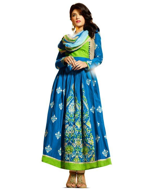 Royal Blue and Green Designer Embroideredb Suit - Buy Royal Blue and Green Designer Embroideredb 
