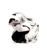 Vega Helmet - Full Face Helmet - Boolean Give Up (White Base with Silver Graphic Helmet)