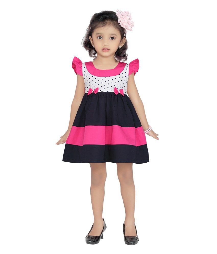 Jazzup Cap Sleeves Pink & Black Color Polka Dotted Frock For Kids - Buy ...