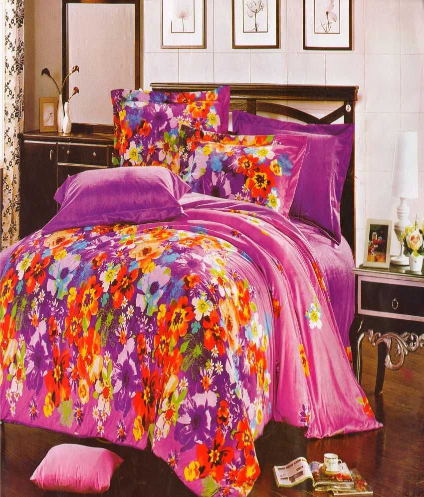Homefab India Multicolour Printed Poly Cotton 2 Bed Sheets Set Of 2