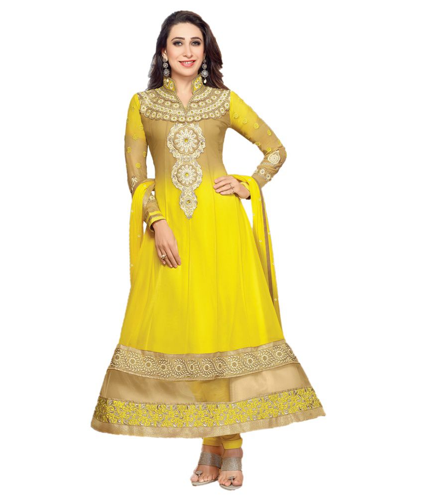 Indian Wholesale Clothing Yellow Faux Georgette Unstitched Dress ...