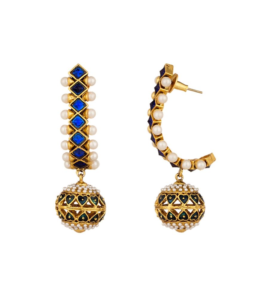 Voylla Dangler Earrings With Blue Colored Stones And Pearls Buy
