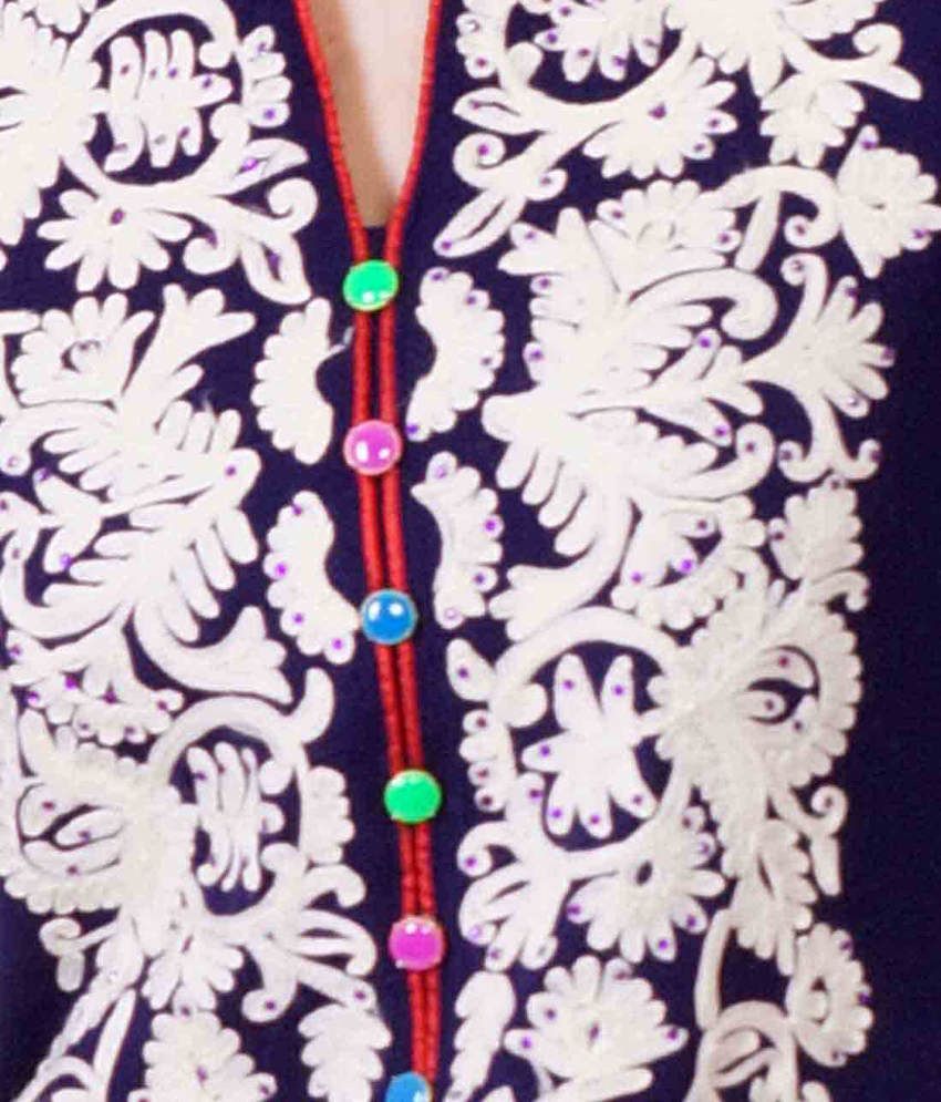 Ekaiva Navy Embroidered Woollen Full Sleeve Long Kurti Buy Ekaiva