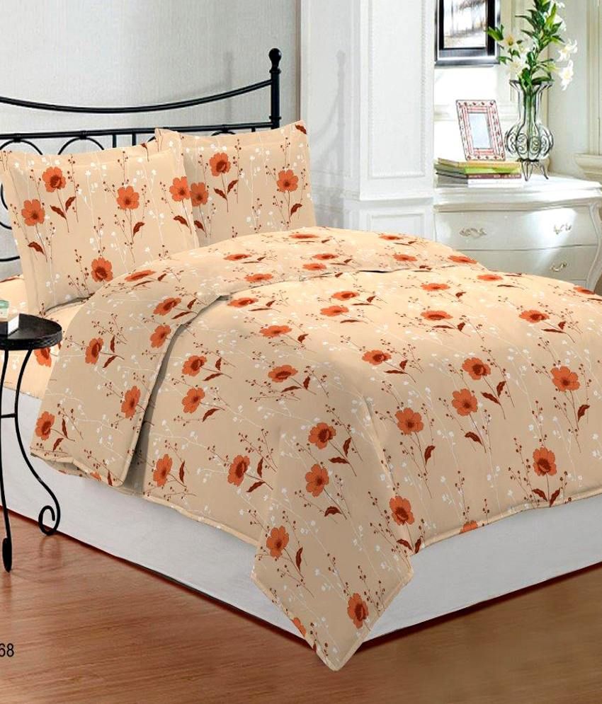 Bombay Dyeing Florentine Orange Floral Cotton Double Bed Sheet With 2