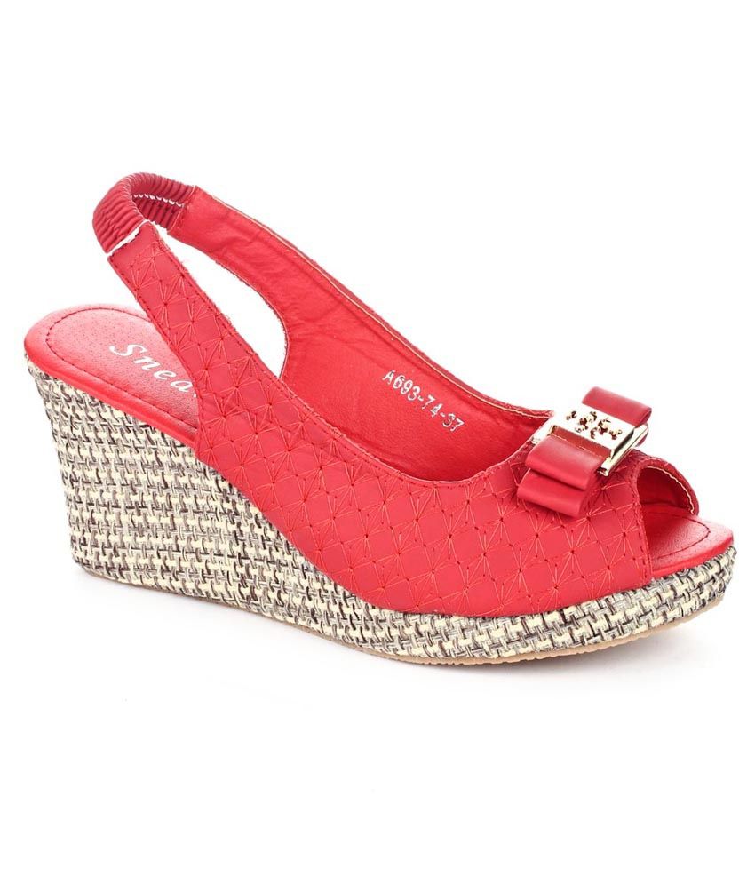 red wedge sandals wide fit
