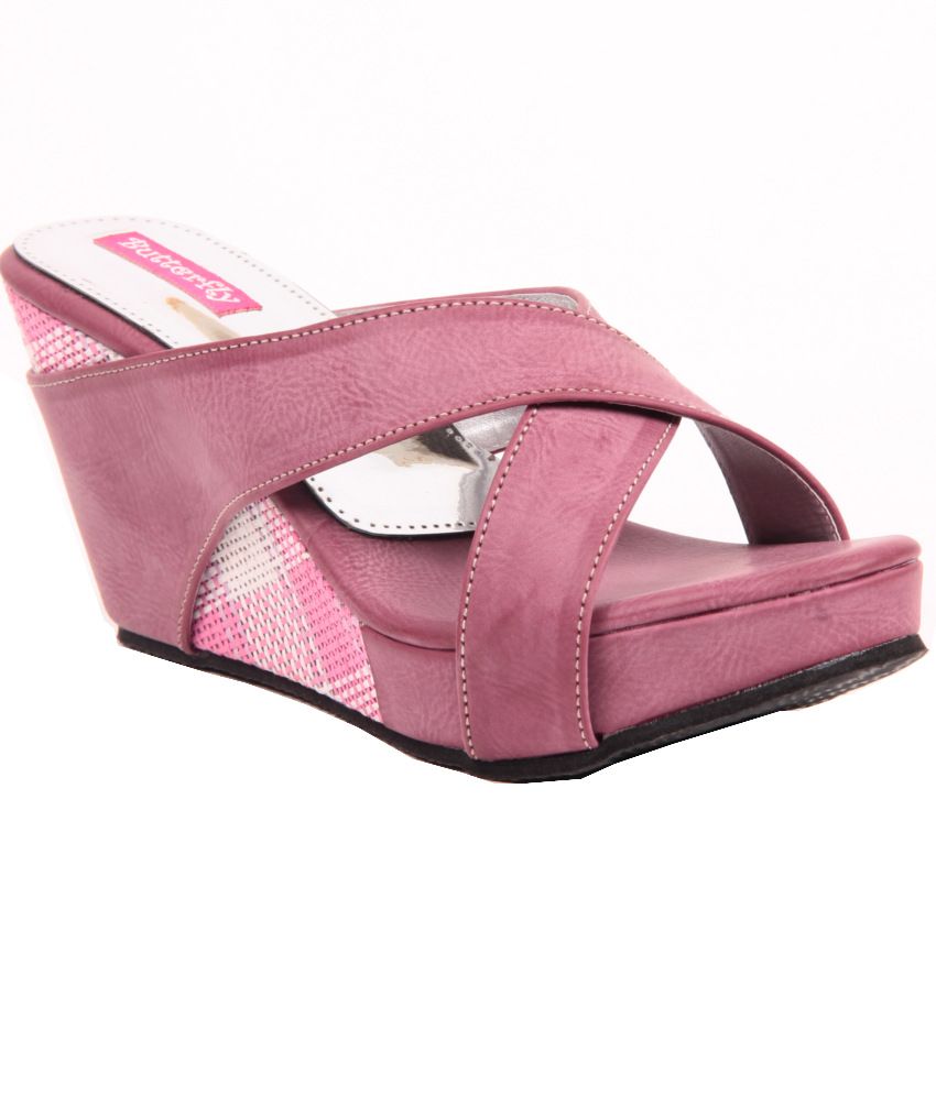 Butterfly Pink Wedges Heeled Slip-On Price in India- Buy Butterfly Pink Wedges Heeled Slip-On 