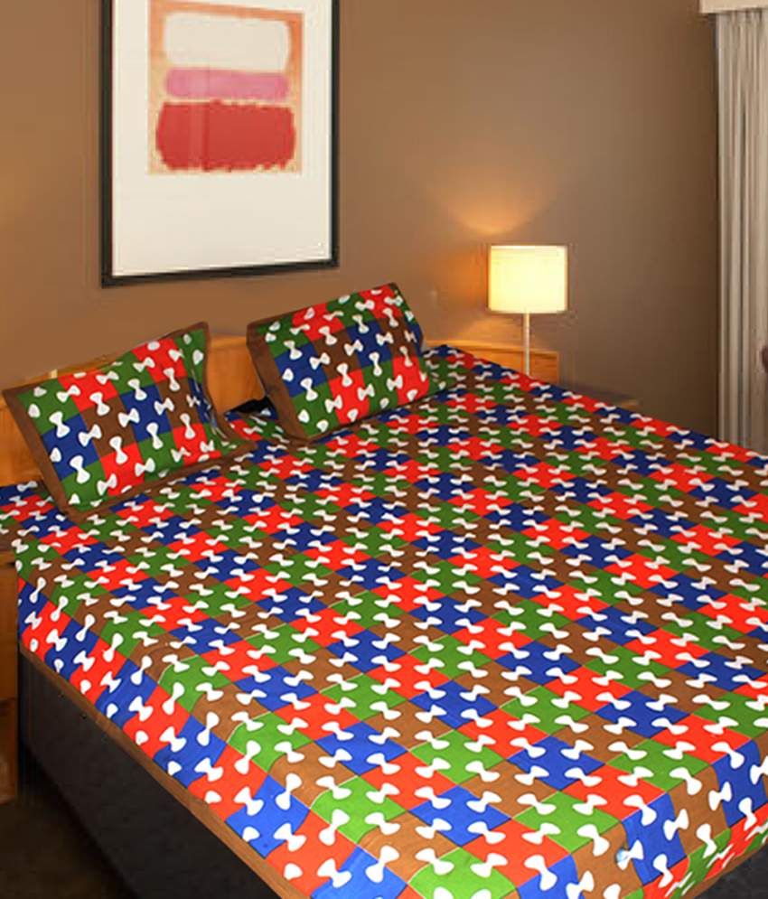 Christy's Collection Multi Colour Cotton Bed Sheets Set Of Double