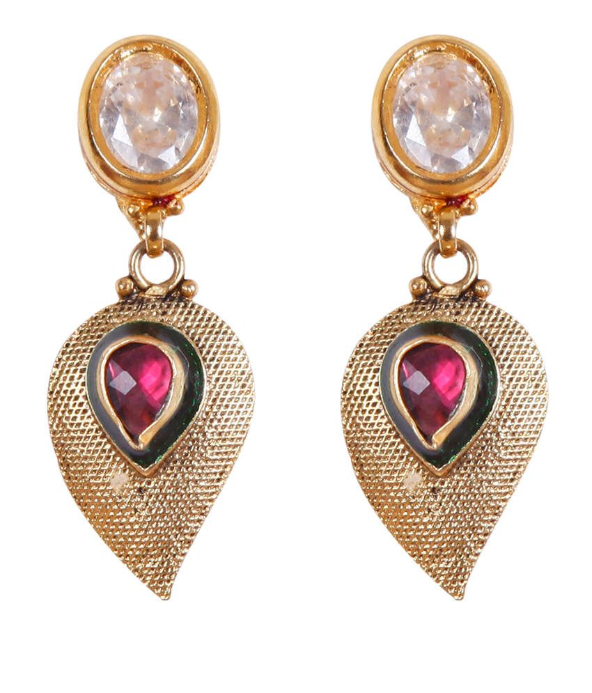 Rajwada Arts Fancy Drop Earrings With Red Stone And American Diamond