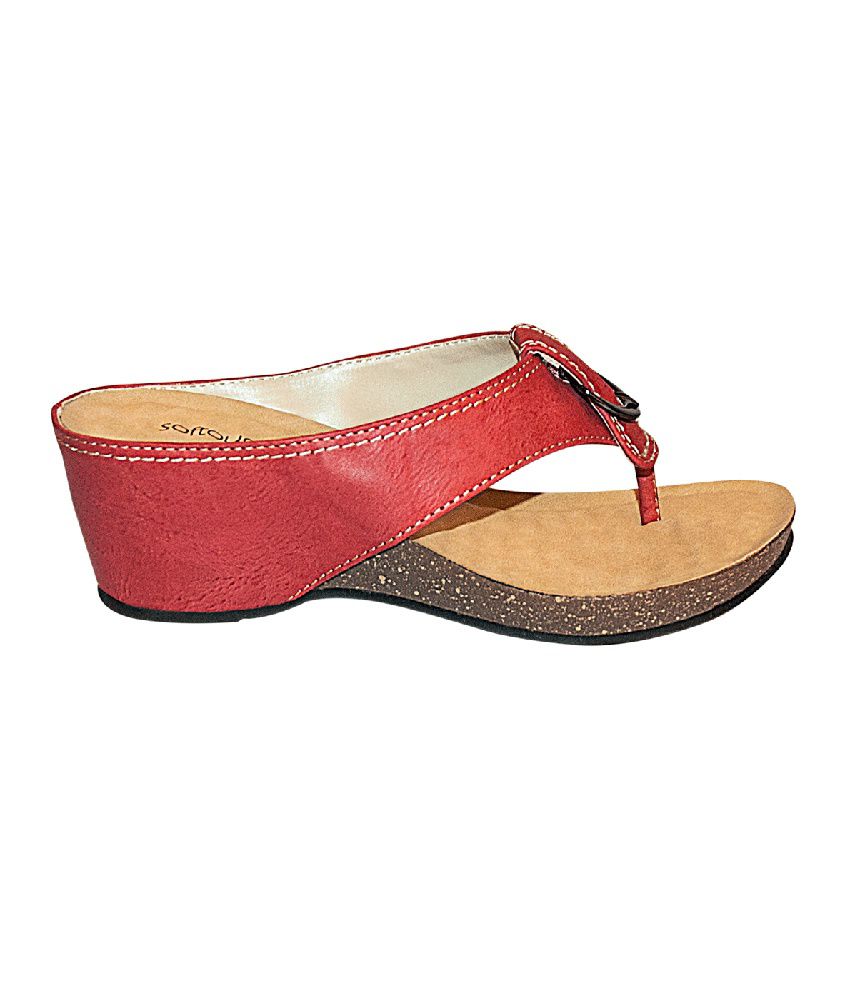 Khadim's Softouch Red Slip-on Wedge Sandals Price in India- Buy Khadim ...