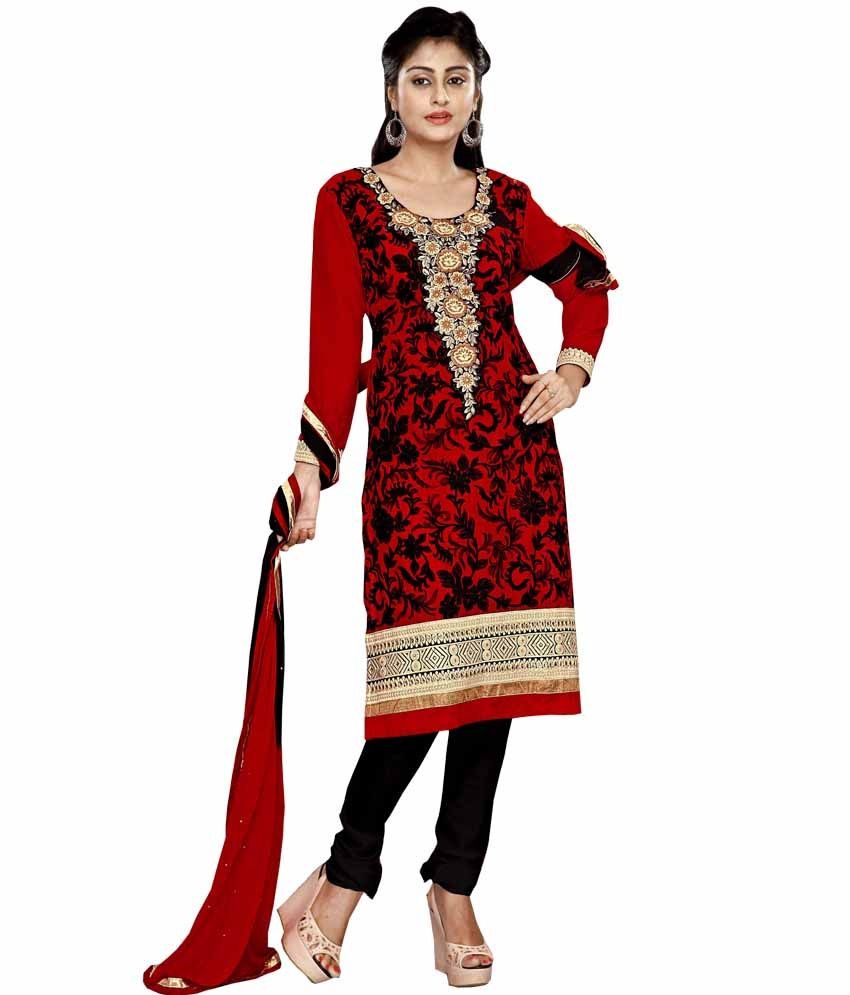 Rv Fashion Red Cotton Semi-Stitched Designer Straight Fit Dress ...