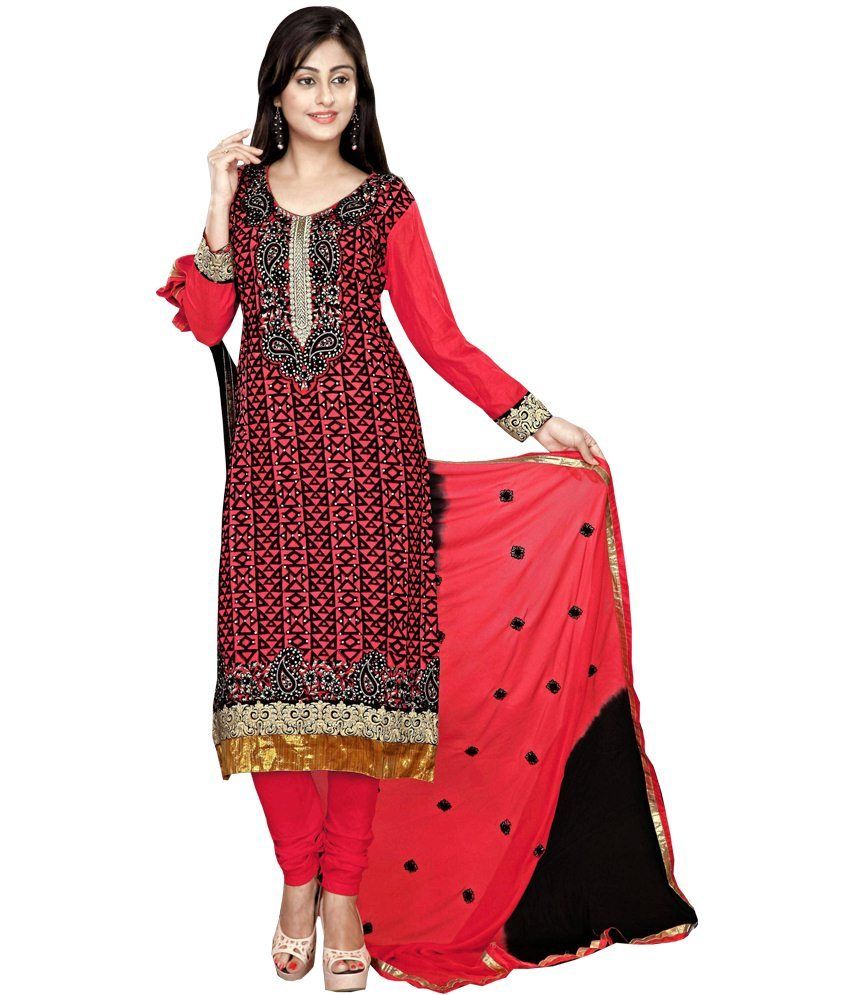 Rv Fashion Red Cotton SemiStitched Designer Straight Fit
