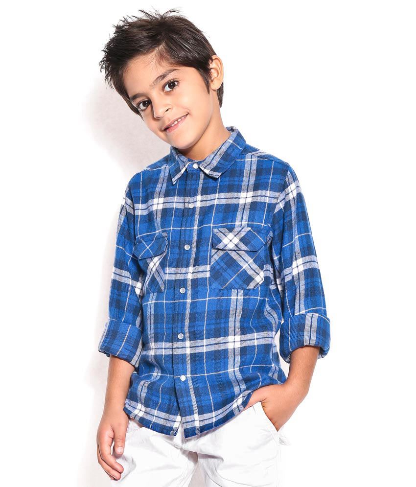 ShopperTree Blue Brushed Check Shirt For Kids - Buy ShopperTree Blue ...