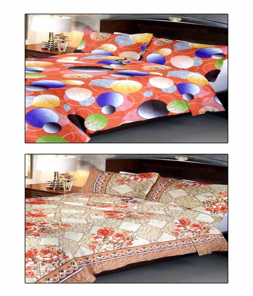 Uber Urban Multicolour Printed Cotton 1 Double Bed Sheets With 2