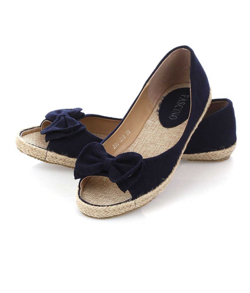 Fascino Blue Bow Peep-toe Flat Shoes 