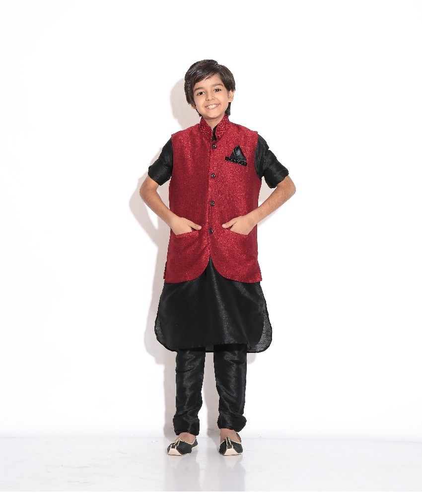 Riwaaz Black & Mehroon Color Kurta Pajama Set With Jacket ...