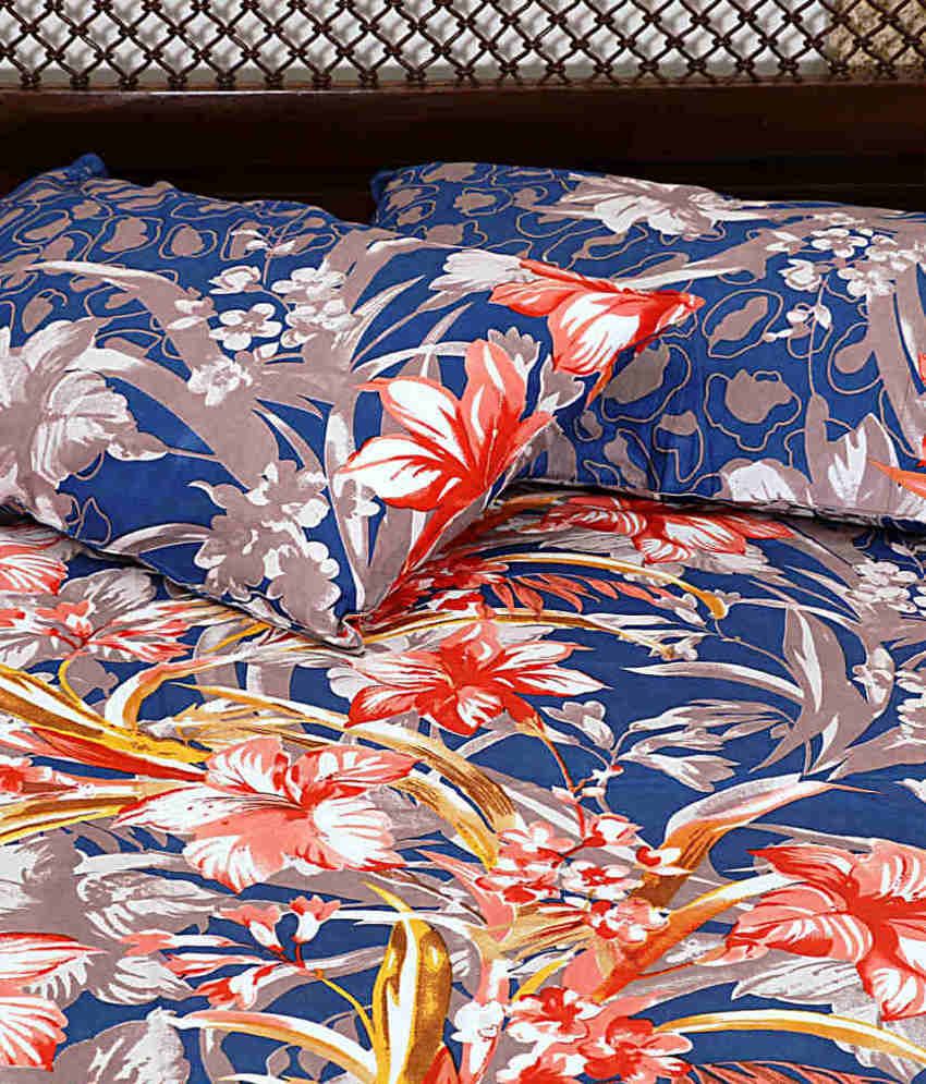 Rajasthani Sarees Blue Cotton Floral Printed Double Bed Sheet Buy