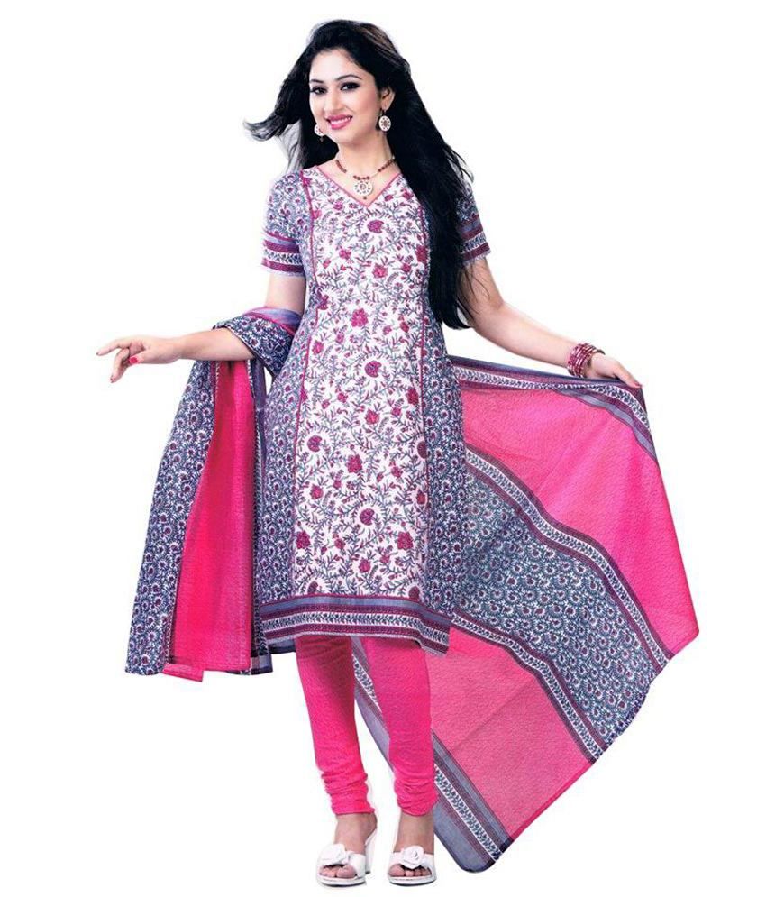 Shree Ganesh Pink and Grey Cotton Unstitched Dress Material - Buy Shree ...