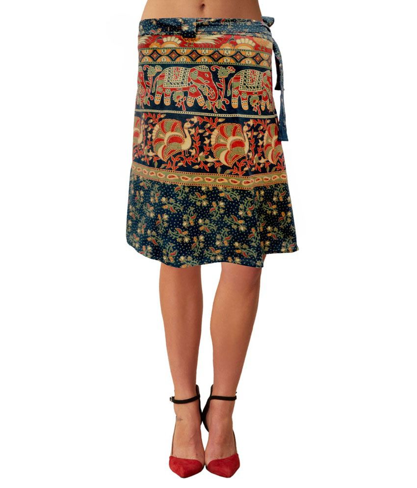     			Sttoffa Green Women's Wear Wraparound Cotton Knee Length Skirt