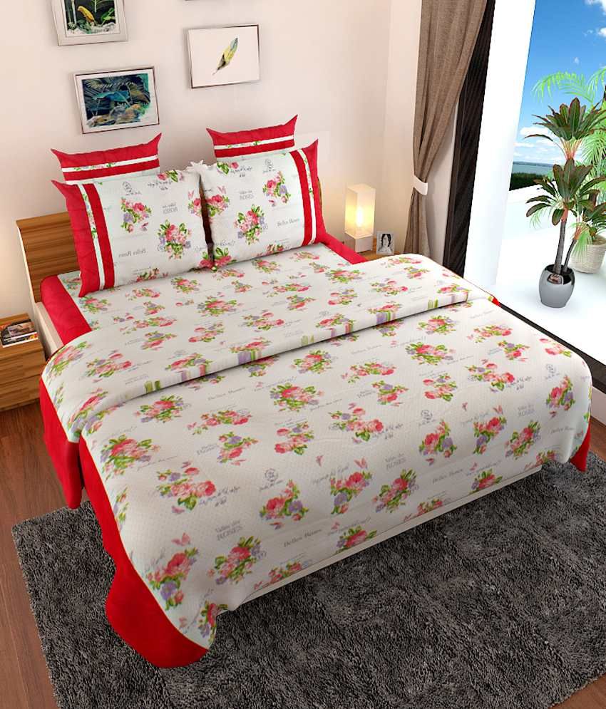 Sej By Nisha Gupta 520 TC Cotton King Size Bed Sheet With 2 Pillow Covers & 2 Cushion Covers