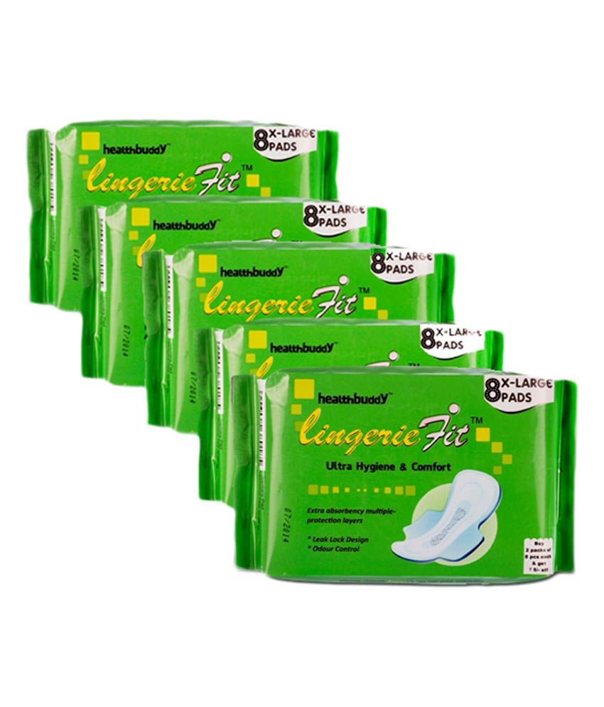 Healthbuddy Lingerie Fit Sanitary Pads Extra Large 5 Packs Of 8 Pcs