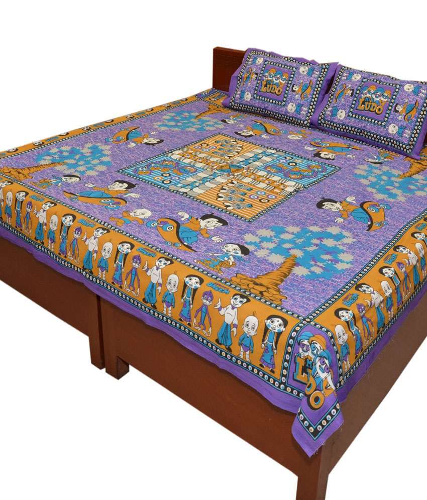 Shop Rajasthan Multi-Colour Printed Cotton 4 Bed Sheets with 8 pillow ...