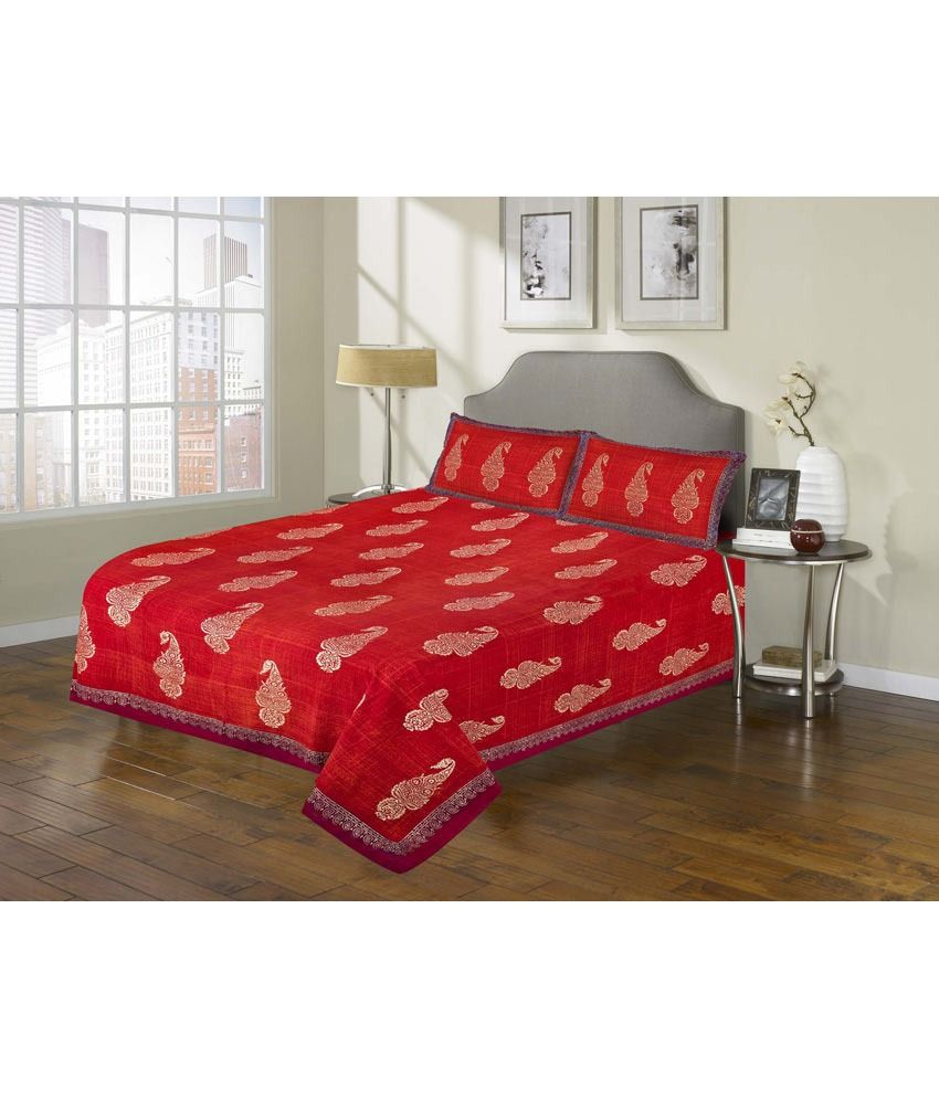 Divine Home Red Printed Double Bed Sheet Buy Divine Home Red Printed