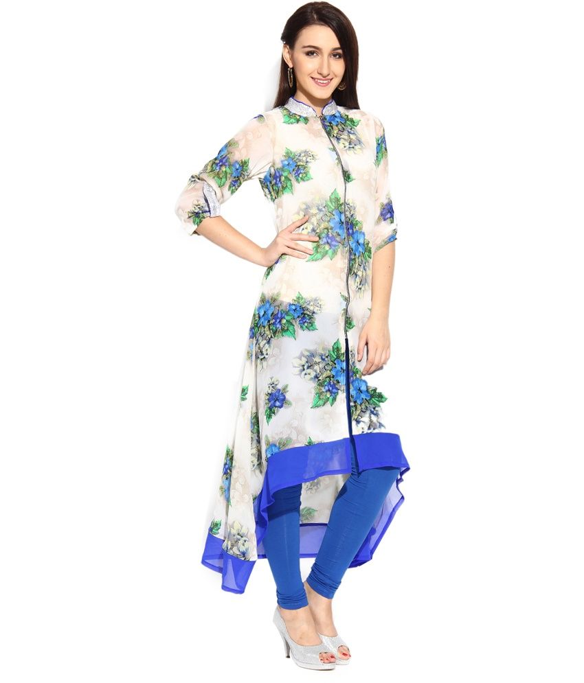 Soch Off White Printed Asymmetrical Georgette Kurti - Buy Soch Off ...