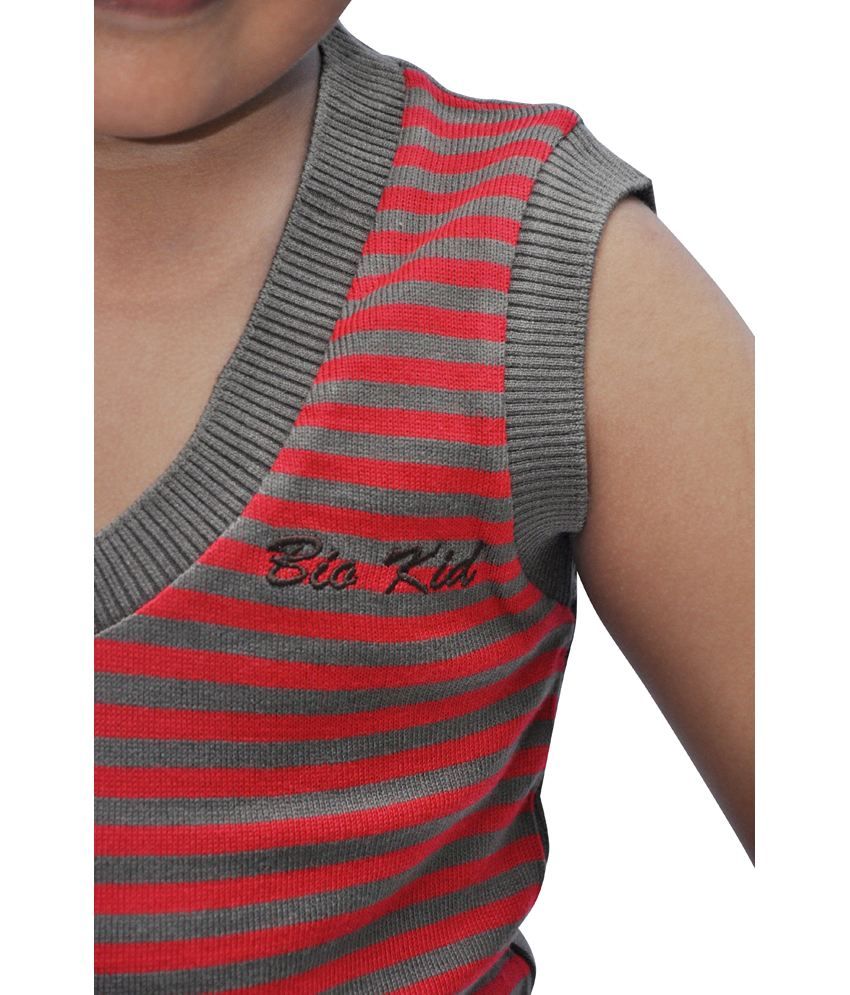 Bio Kid Pretty Boy Sweater Red / Beige Stripes Sleeve Less v Neck
