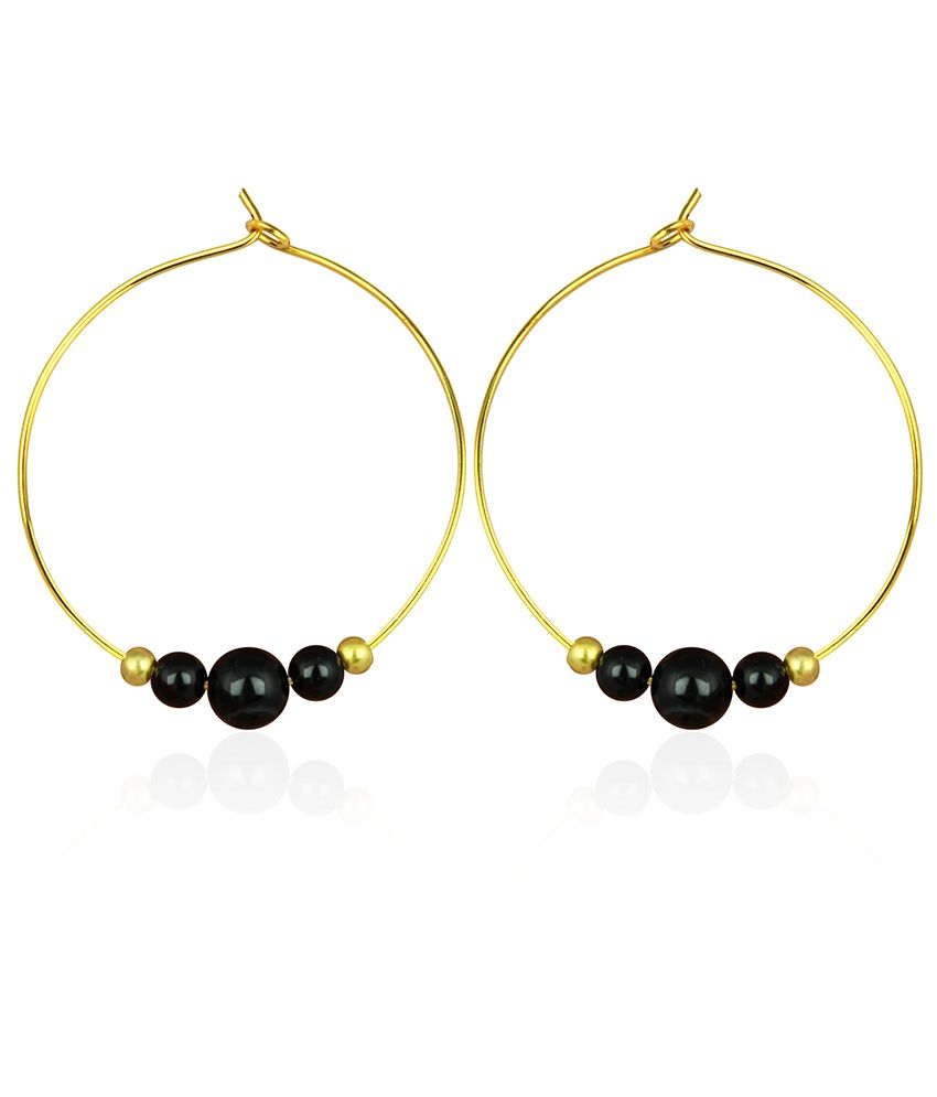 Pearlz Ocean Adorable Black And Golden Agate And Onyx Hoop Earrings Buy