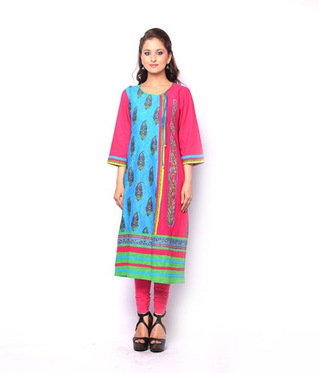 pink blue combination kurti