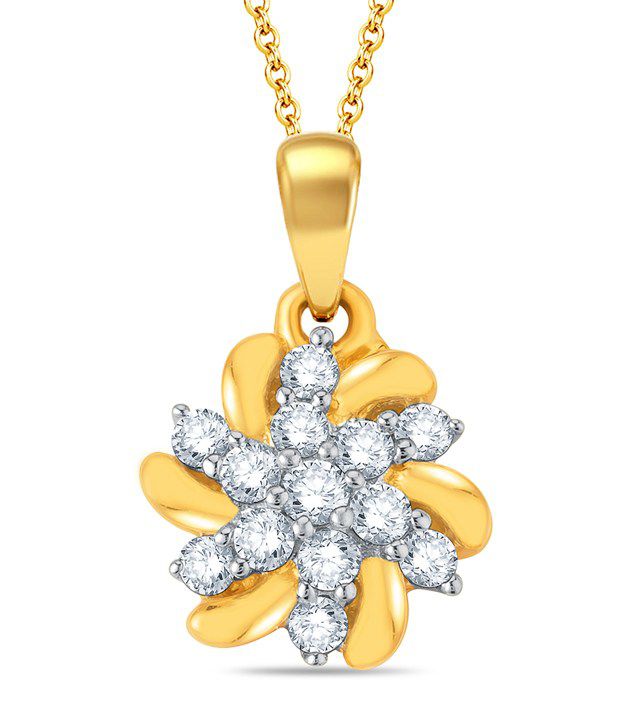 Pure gold Jewellery 18kt Yellow gold Floral Cluster Pendant with 13pcs ...