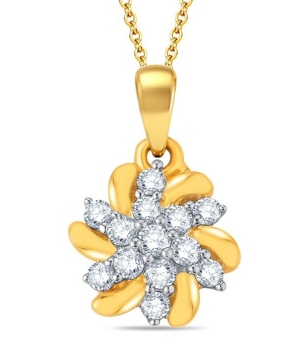 Pure gold Jewellery 18kt Yellow gold Floral Cluster Pendant with 13pcs