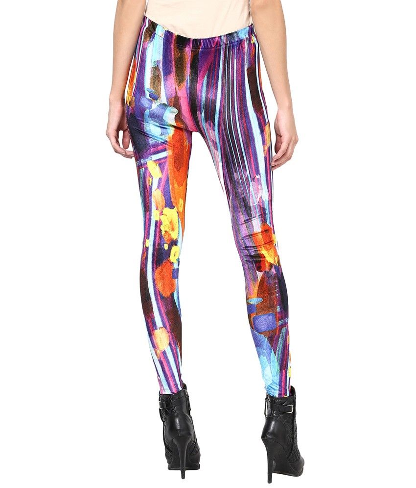 Sakhi Sang Purple & Orange Digital Print Velour Lycra Leggings Price in