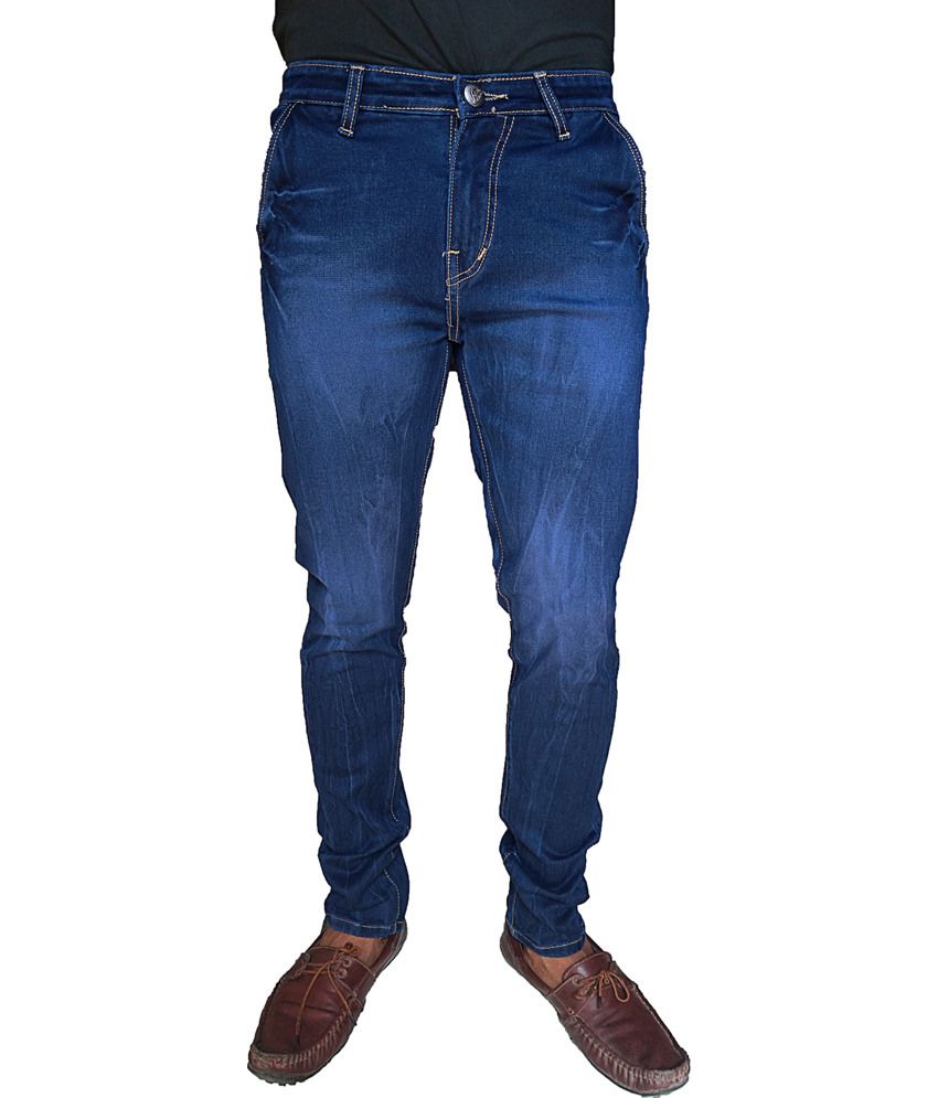 Oiin Blue Cotton Slim Fit Cross Pocket Funky Jeans - Buy Oiin Blue ...